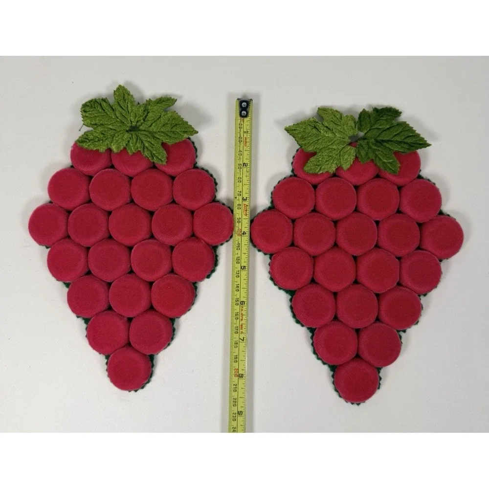 MCM Velvet Covered Bottlecap Grape Cluster Wall Decor Accent Pair 9